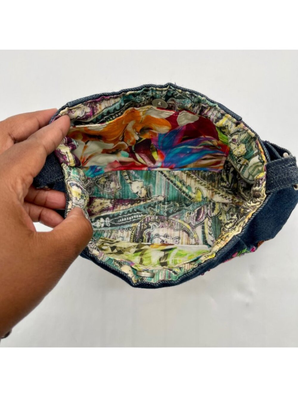 Denim Flower Embroidery Shoulder Bag - Picture 10 of 10